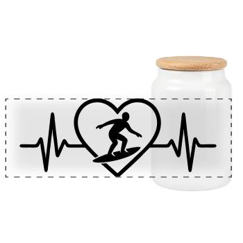 Surfing Heart - Panoramic Cookie Jar with Wooden Lid - white - Front