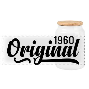 1960 birthday 65 years old, retro 1960 - Panoramic Cookie Jar with Wooden Lid - white - Front