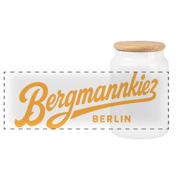 Bergmannkiez Vintage Schriftzug - Panorama Keksdose mit Holzdeckel - Weiß - Vorne