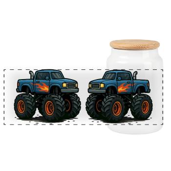 MonsterTruck Flames Cruiser - Panoramic Cookie Jar with Wooden Lid - white - Front
