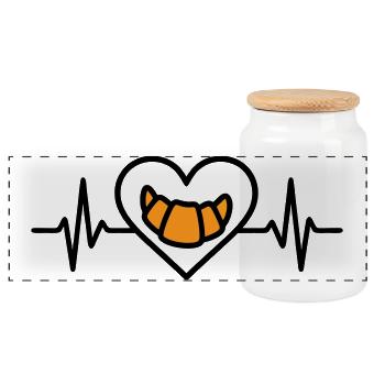 Croissant Heart Breakfast Bakery - Panoramic Cookie Jar with Wooden Lid - white - Front