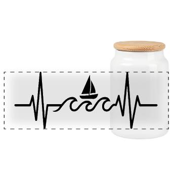 Boot Heartbeat Line Minimalistisches Segeldesign - Panorama Keksdose mit Holzdeckel - Weiß - Vorne