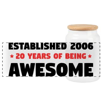 Established 2006 20 Years Awesome Birthday - Panoramic Cookie Jar with Wooden Lid - white - Front