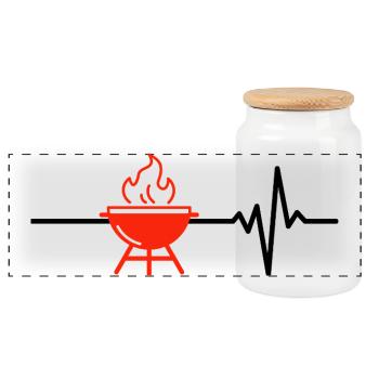 Grillen ist mein Leben, Herzschlag, Fleisch Liebe - Panorama Keksdose mit Holzdeckel - Weiß - Vorne