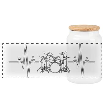 Herzschlag Drumset Silhouette Drummer Heartbeat - Panoramic Cookie Jar with Wooden Lid - white - Front