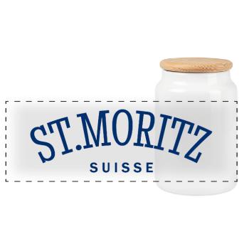 St. Moritz - Suisse - Switzerland - Swiss - Panoramic Cookie Jar with Wooden Lid - white - Front