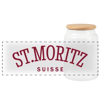 St. Moritz - Suisse - Switzerland - Swiss - Panoramic Cookie Jar with Wooden Lid - white - Front