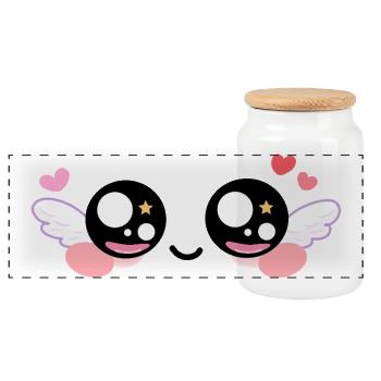 Amor Augen – Kawaii Engelaugen mit Flügeln und Stern - Panorama Keksdose mit Holzdeckel - Weiß - Vorne