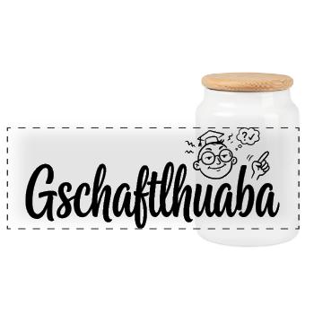 Gschaftlhuaba – Bayerischer Besserwisser - Panorama Keksdose mit Holzdeckel - Weiß - Vorne