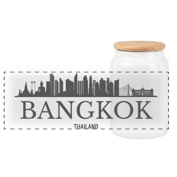 Bangkok Thailand, Bangkok skyline - Panoramic Cookie Jar with Wooden Lid - white - Front
