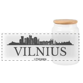 Vilnius Lithuania, Vilnius skyline - Panoramic Cookie Jar with Wooden Lid - white - Front