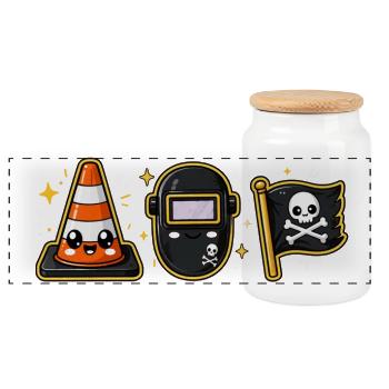 Construction site construction worker pirate - Panoramic Cookie Jar with Wooden Lid - white - Front