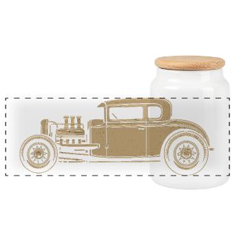 Hot Rod Vintage Illustration – V8 Custom Car - Panoramic Cookie Jar with Wooden Lid - white - Front