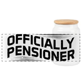 Offiziell Ruhestand für Pensionäre - Panorama Keksdose mit Holzdeckel - Weiß - Vorne