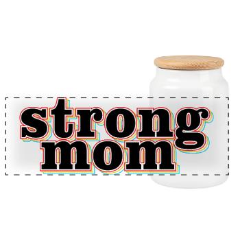 Strong Mom Mother Power Fitness Gym Art - Panoramic Cookie Jar with Wooden Lid - white - Front