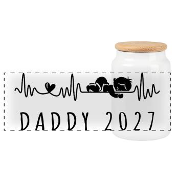 Annonce de bébé Heartbeat 2027 Grossesse - Boîte à biscuits avec couvercle en bois - blanc - Devant