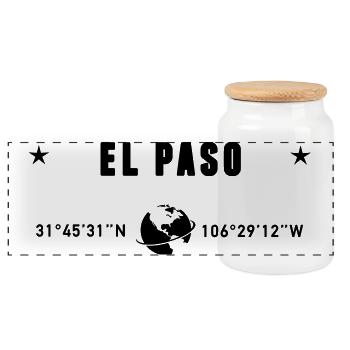El Paso Texas Coordinates Planet Earth - Panoramic Cookie Jar with Wooden Lid - white - Front