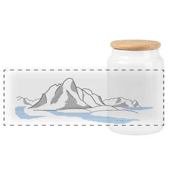 Pure Lofoten | Illustration du fjord de Norvège - Boîte à biscuits avec couvercle en bois - blanc - Devant