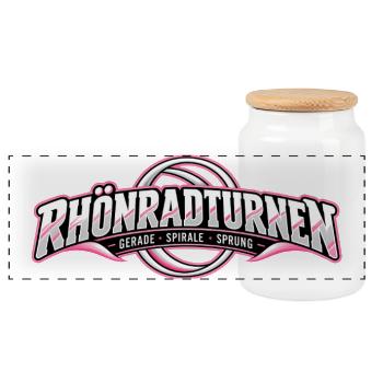Rhönradturnen Neon Logo - Panorama Keksdose mit Holzdeckel - Weiß - Vorne