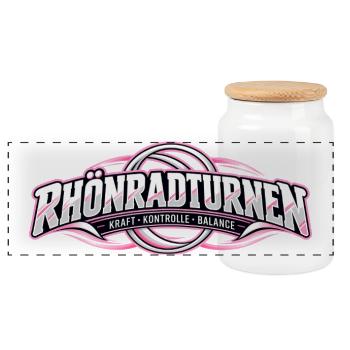Rhönradturnen Logo Kraft Balance - Panorama Keksdose mit Holzdeckel - Weiß - Vorne