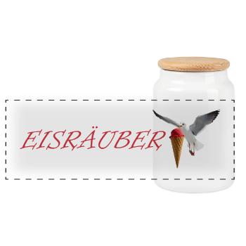Eisräuber Design mit fliegender Möwe - Panorama Keksdose mit Holzdeckel - Weiß - Vorne