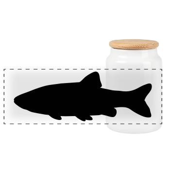 Fish silhouette chub - Panoramic Cookie Jar with Wooden Lid - white - Front