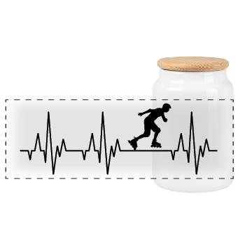 Heartbeat ECG Inline Skater Rollerblades - Panoramic Cookie Jar with Wooden Lid - white - Front