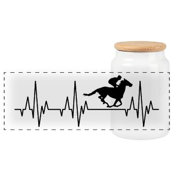 Heartbeat ECG Equitation Horseback riding Equestrian Equestrian sport - Panoramic Cookie Jar with Wooden Lid - white - Front