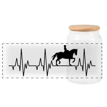 Heartbeat ECG Equitation Horseback riding Equestrian Equestrian sport - Panoramic Cookie Jar with Wooden Lid - white - Front