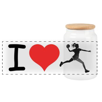 I love Handball - Relatable Sports Sticker - Panoramic Cookie Jar with Wooden Lid - white - Front