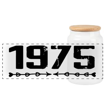1975 Retro 1975 Birthday 1975 Vintage 1975 - Panoramic Cookie Jar with Wooden Lid - white - Front