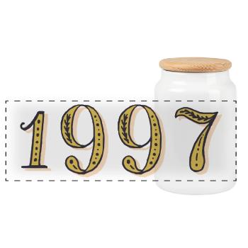 1997 Vintage 1997 Geburtstagsgeschenk - Panorama Keksdose mit Holzdeckel - Weiß - Vorne
