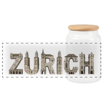 Zurich Architecture Typography - Panoramic Cookie Jar with Wooden Lid - white - Front
