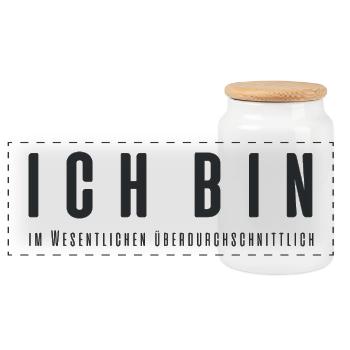 Ich bin im Wesentlichen überdurchschnittlich - Panorama Keksdose mit Holzdeckel - Weiß - Vorne