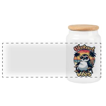Weekend Vibes funny Penguin at the Sea Beach - Panoramic Cookie Jar with Wooden Lid - white - Front