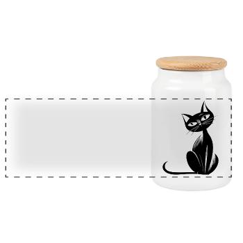 Shadow Gaze – Retro Cat - Panoramic Cookie Jar with Wooden Lid - white - Front