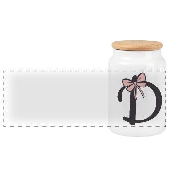 Initial letter D ribbon - Panoramic Cookie Jar with Wooden Lid - white - Front
