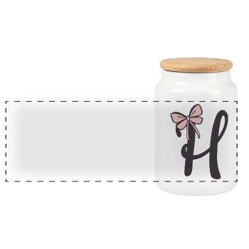 Initial letter H Ribbon - Panoramic Cookie Jar with Wooden Lid - white - Front