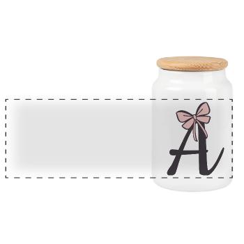 Initial letter A ribbon - Panoramic Cookie Jar with Wooden Lid - white - Front