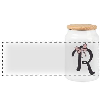First letter R ribbon - Panoramic Cookie Jar with Wooden Lid - white - Front