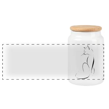 Elegant Cat Line Art - Panoramic Cookie Jar with Wooden Lid - white - Front