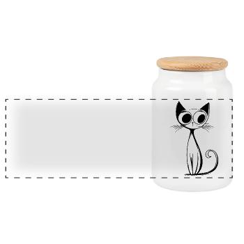RetroCat Noir - Panoramic Cookie Jar with Wooden Lid - white - Front