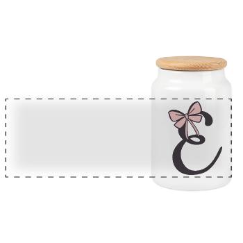 Initial letter E ribbon - Panoramic Cookie Jar with Wooden Lid - white - Front