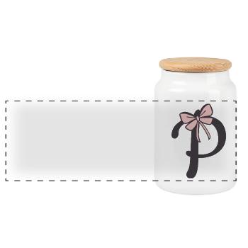 Initial letter P Ribbon - Panoramic Cookie Jar with Wooden Lid - white - Front