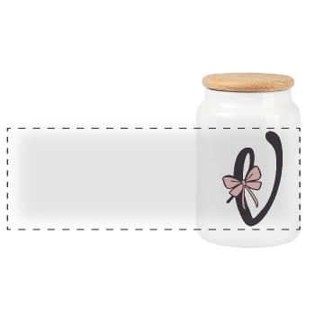 Initial letter V ribbon - Panoramic Cookie Jar with Wooden Lid - white - Front