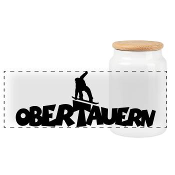 Obertauern Snowboard Snowboarder - Panorama Keksdose mit Holzdeckel - Weiß - Vorne