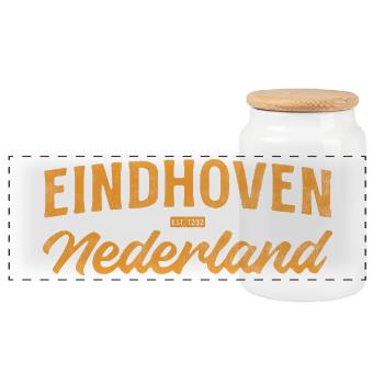 Eindhoven Nederland Vintage Font - Panoramic Cookie Jar with Wooden Lid - white - Front