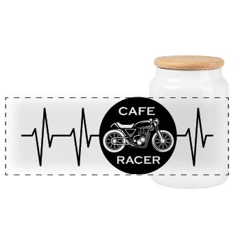 café racer symbol pulse motorcycle biker caferacer - Panoramic Cookie Jar with Wooden Lid - white - Front