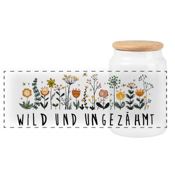 wild und ungezähmt Blume Natur wiesenblume - Panorama Keksdose mit Holzdeckel - Weiß - Vorne