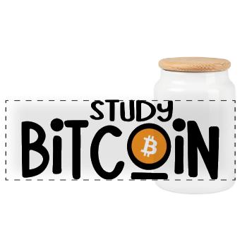 Study Bitcoin - Panorama Keksdose mit Holzdeckel - Weiß - Vorne